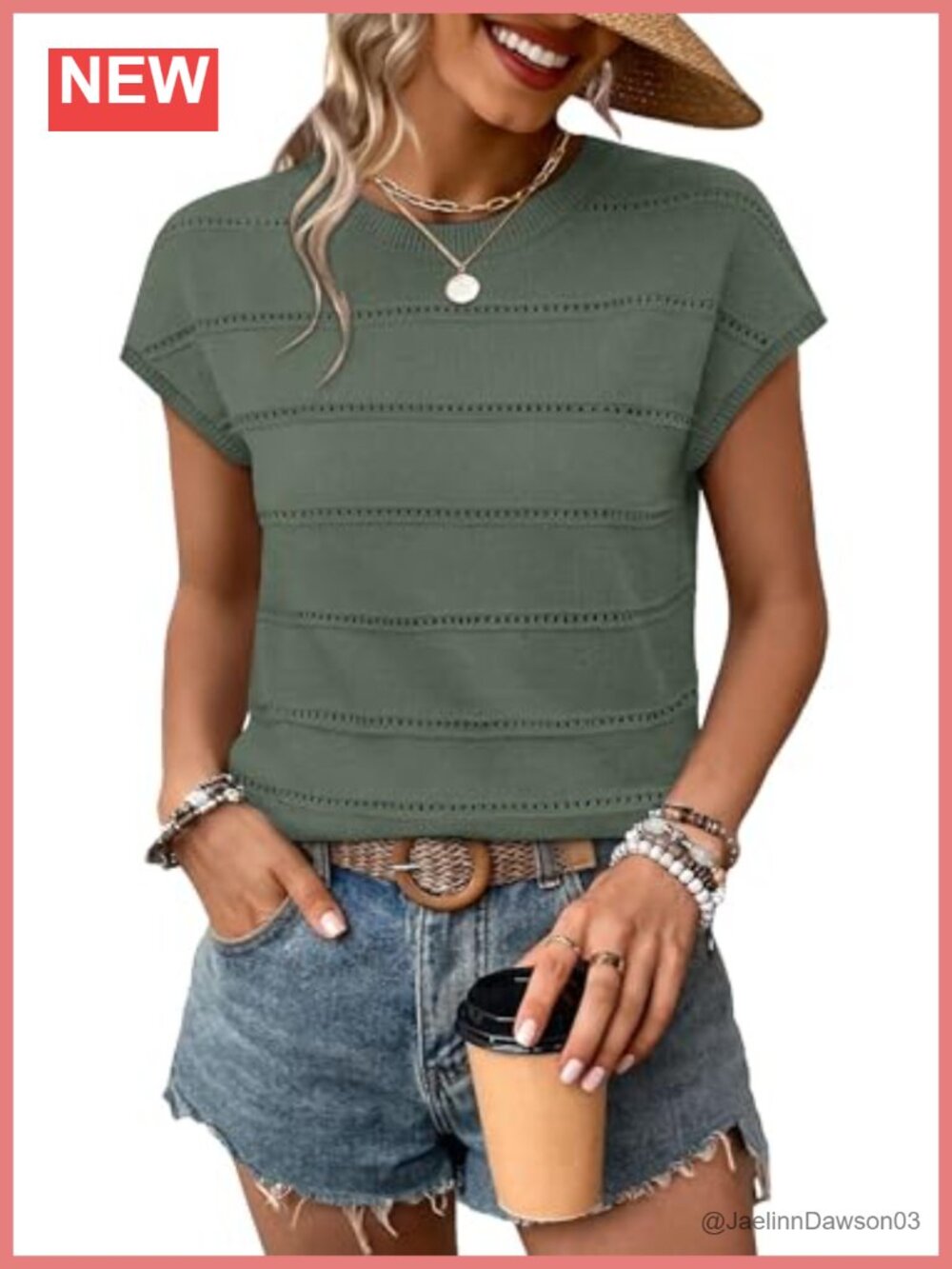 WIHOLL Women's Lightweight Knit Sweater Cap Sleeve Hollow Out Top